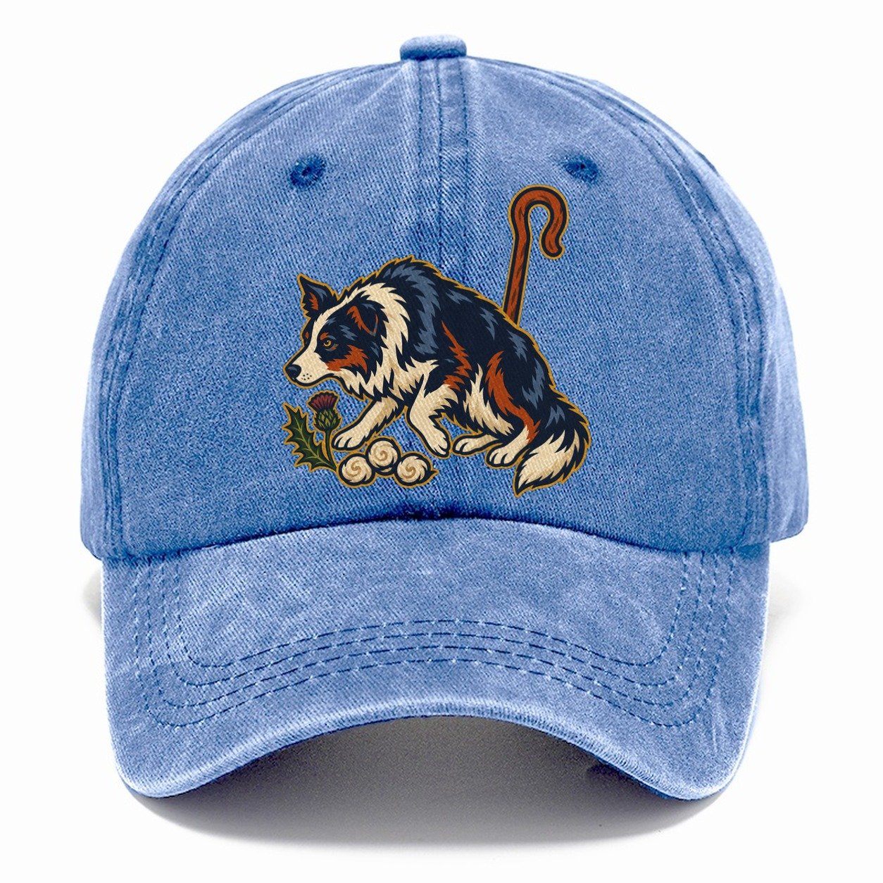 Shepherd Crook Sheepdog And Wool Sprig Uk Culture Heritage Classic Cap – Summer Sky