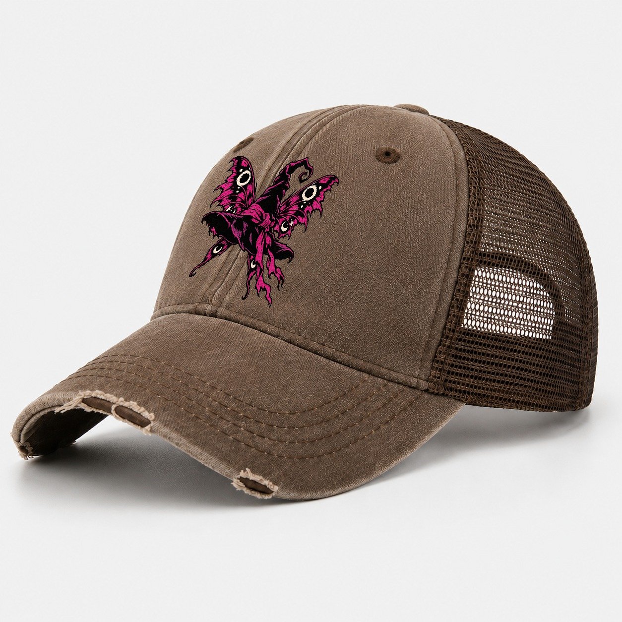 Moth Winged Witch Hat Witch Magic Washed Trucker Hat – Coffee