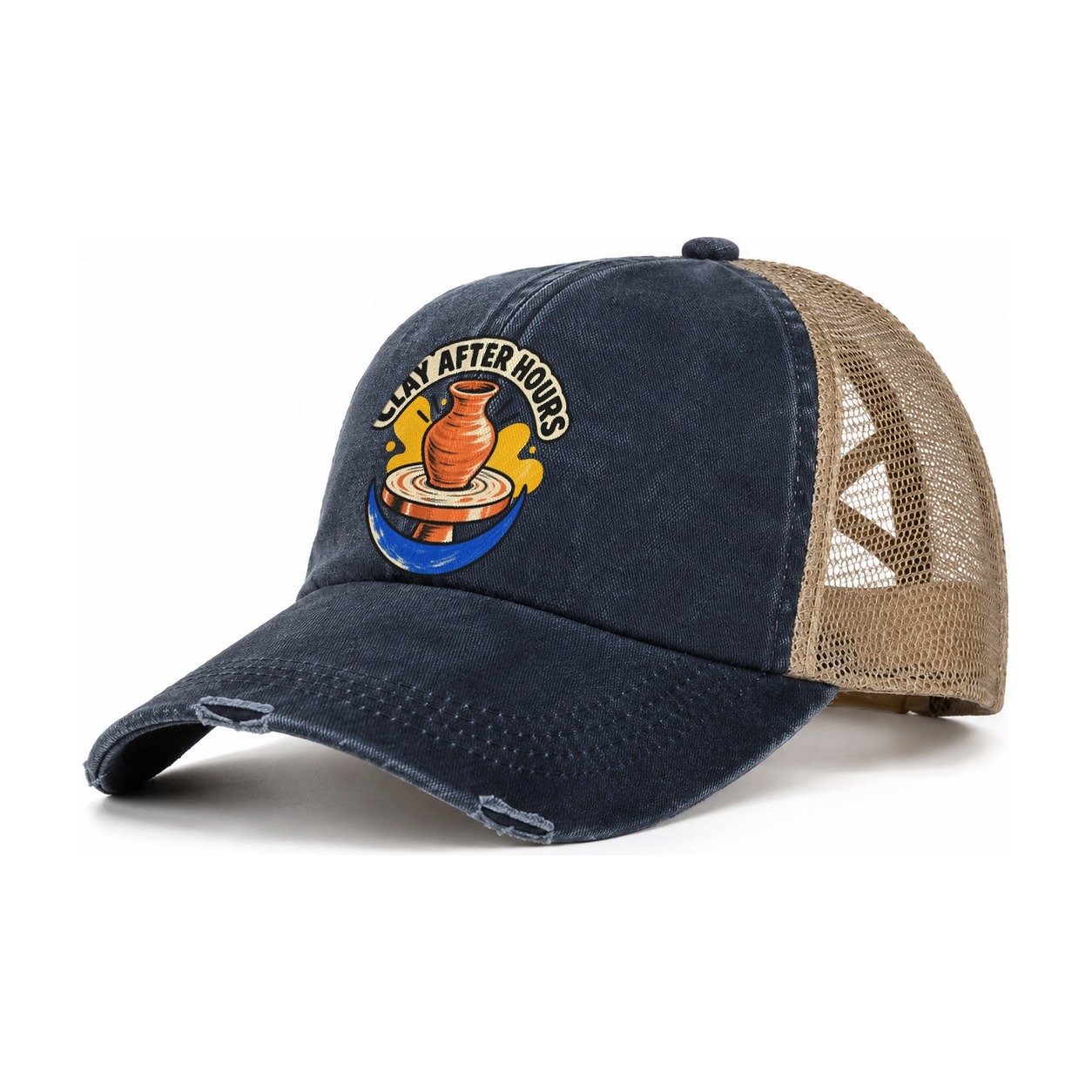 Clay After Hours Clay Color Makers Women's Ponytail Trucker Hat – Navy Khaki