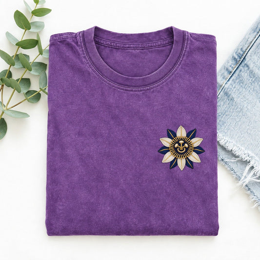 Passionflower Crown Left Chest Vintage T-shirt – Purple