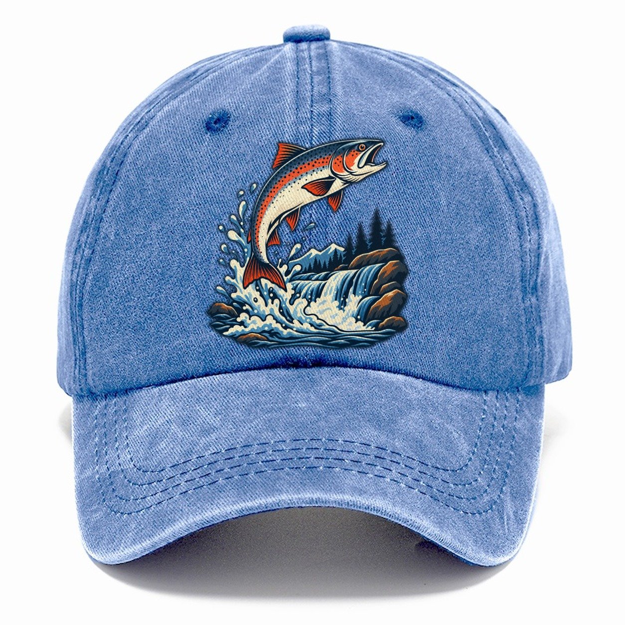 Salmon Leap Arc Fishing Elegant Classic Cap – Summer Sky