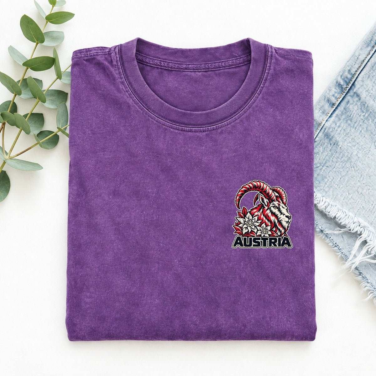 Austria Country Pride Left Chest Vintage T-shirt – Purple
