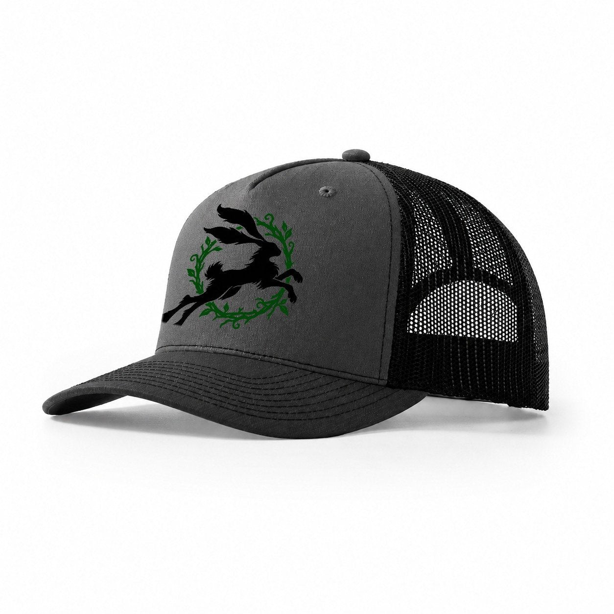 Celtic Hare Familiar Witch Magic Trucker Hat – Dark Grey Black