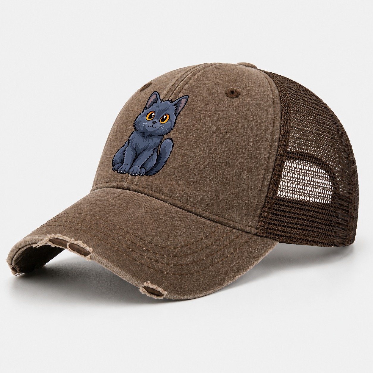 Chartreux Smiling Sit Peeking Cats Washed Trucker Hat – Coffee