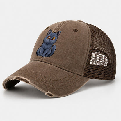 Chartreux Smiling Sit Peeking Cats Washed Trucker Hat – Coffee