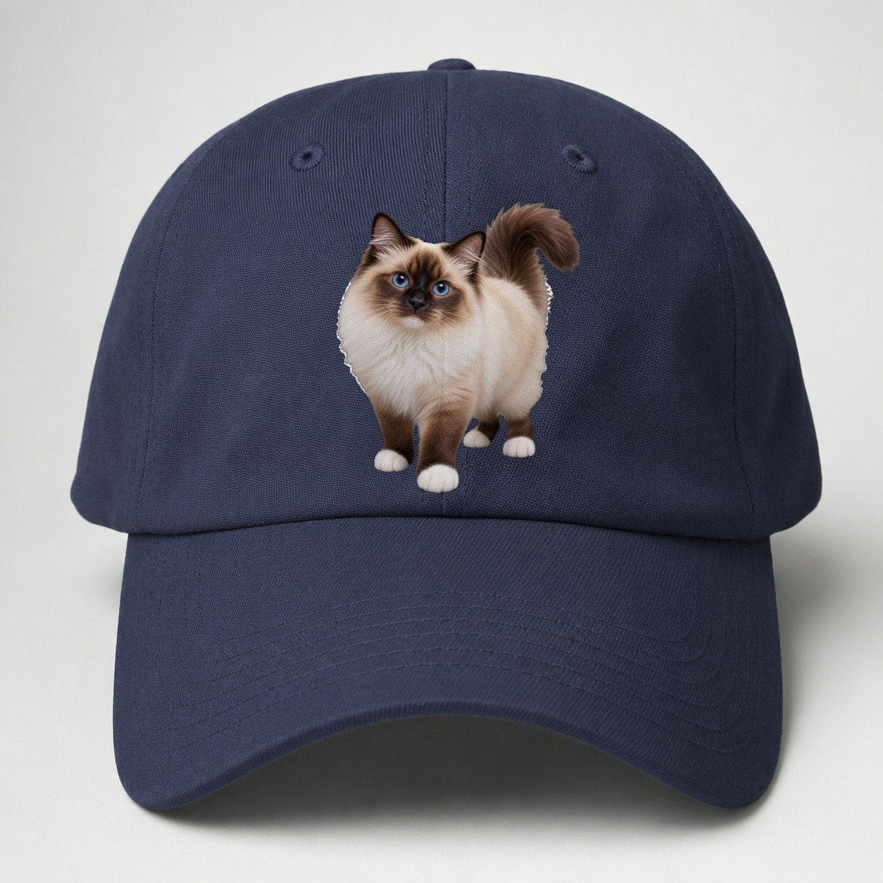 Birman Standing Three Quarter Realistic Cat Portrait Baseball Cap – Twilight Navy