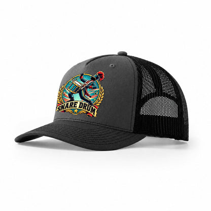 Snare Drum Crest Music Instruments Trucker Hat – Dark Grey Black