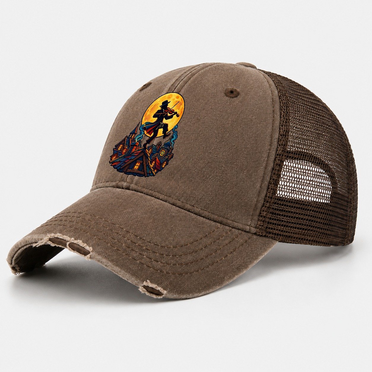 Shtetl Fiddler Roof Judaism Heritage Washed Trucker Hat – Coffee