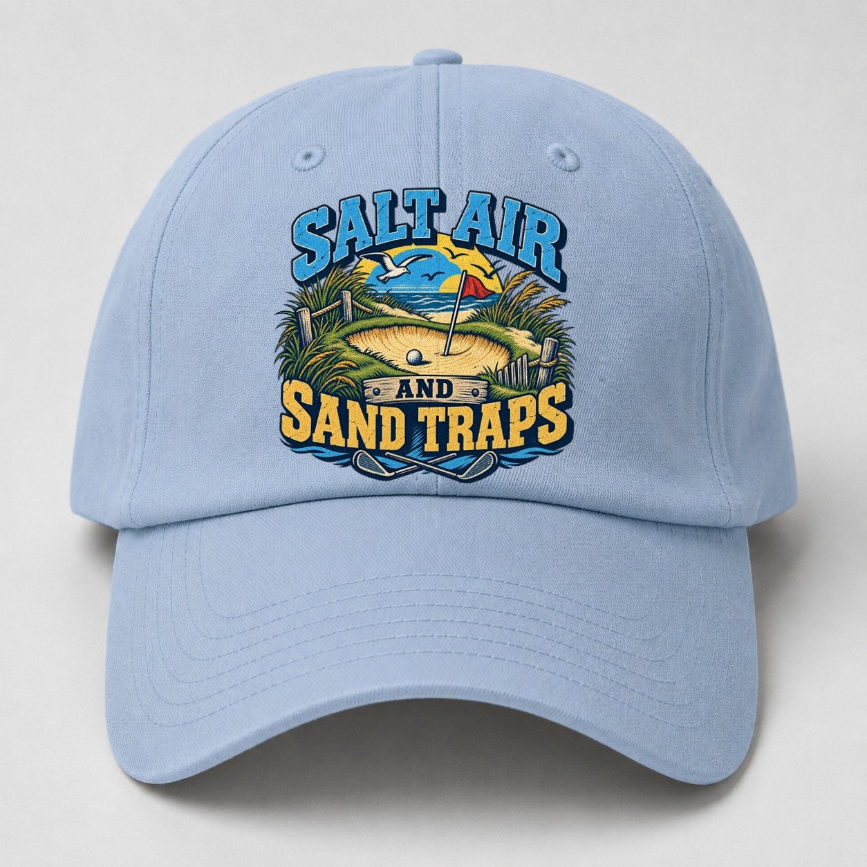 Salt Air And Sand Traps Golf Life Baseball Cap – Light Blue