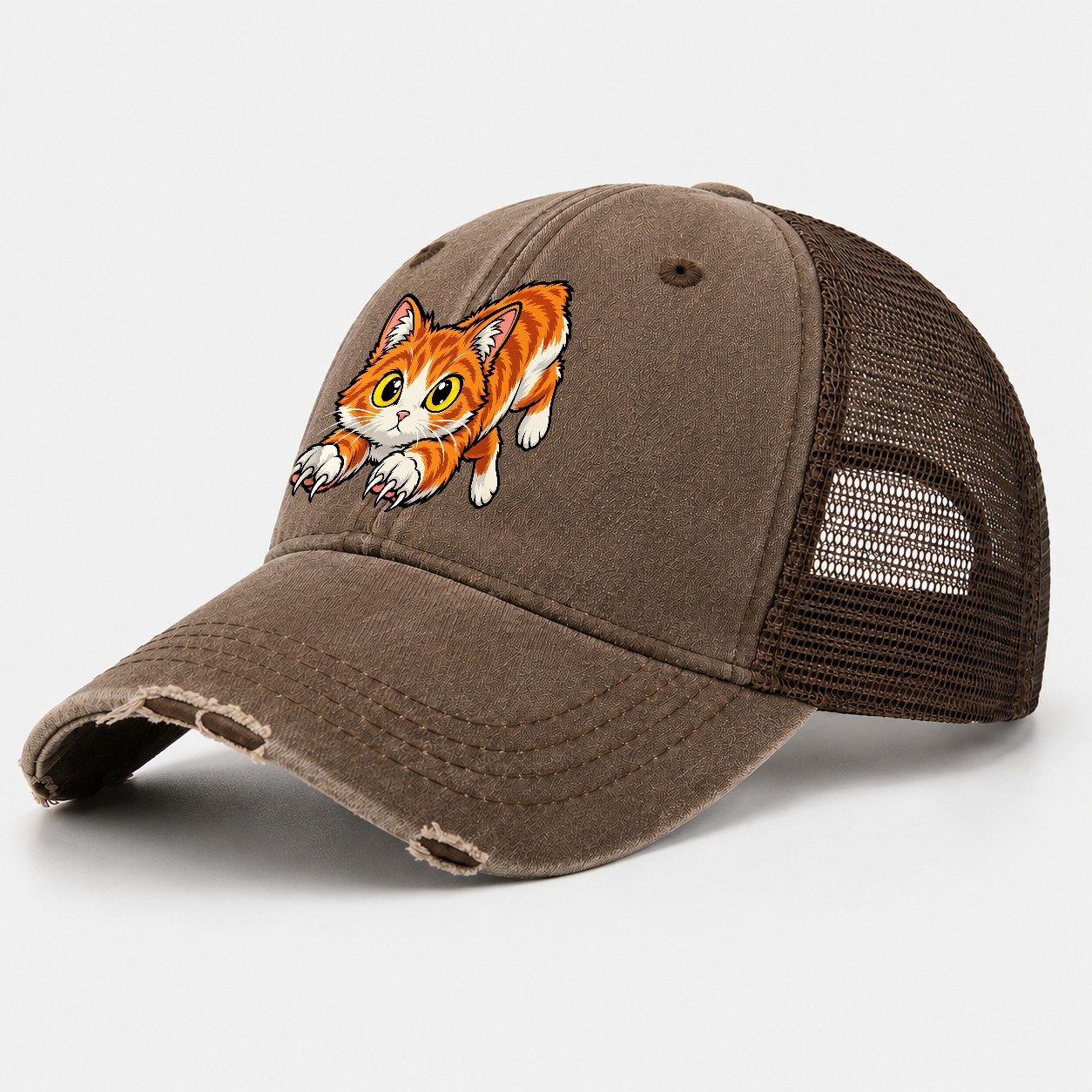 Manx Hopping Peeking Cats Washed Trucker Hat – Coffee