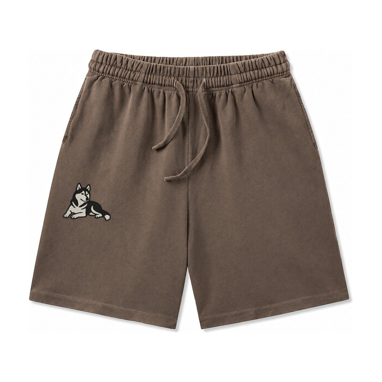Siberian Husky Black And White Relaxed Lying Down With Head Washed Shorts – Coffee