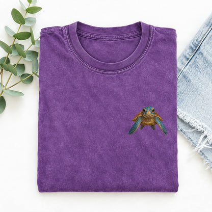 Sea Turtle Serenity Left Chest Vintage T-shirt – Purple