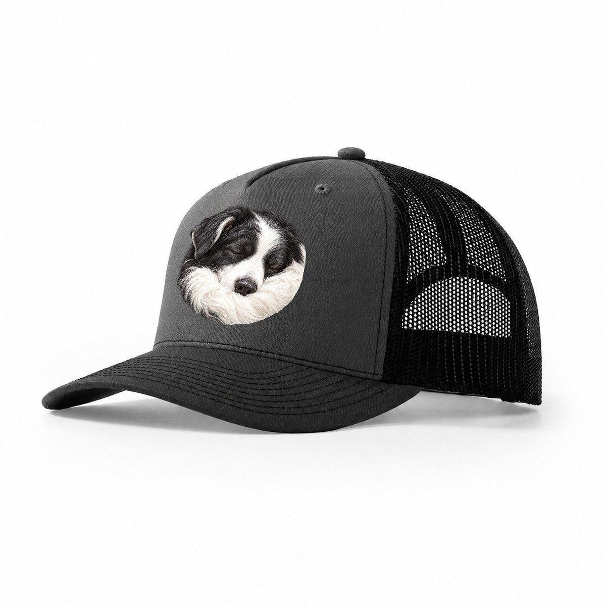 Border Collie Ruff Tuck Pastimes Companions Trucker Hat – Dark Grey Black