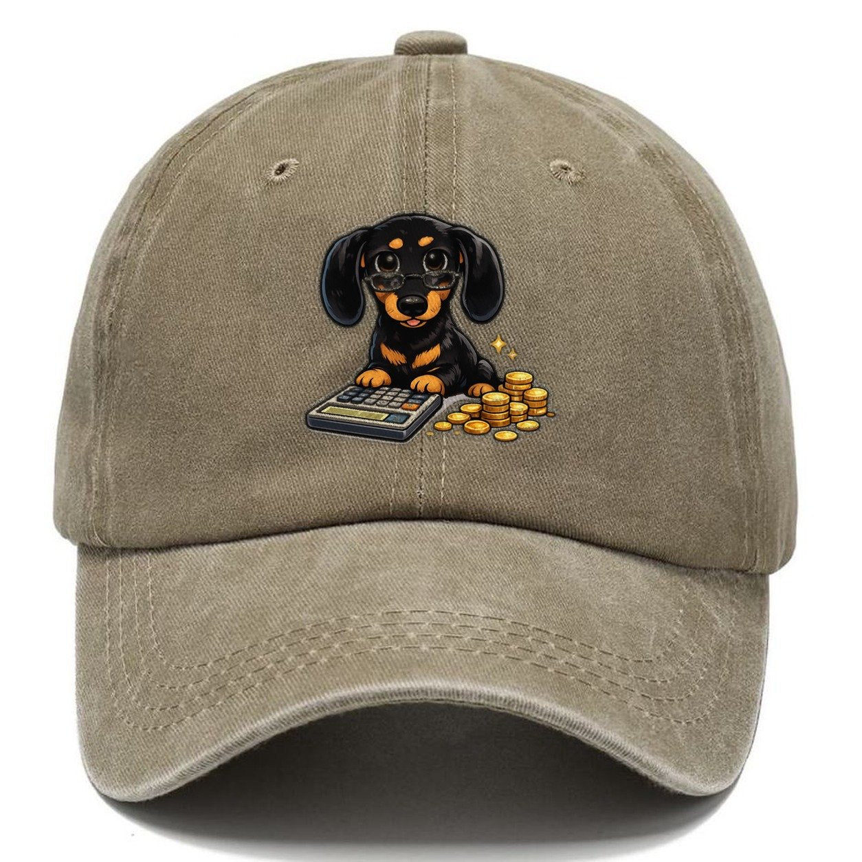 Dachshund Accountant Calculator Classic Cap – Warm Sand