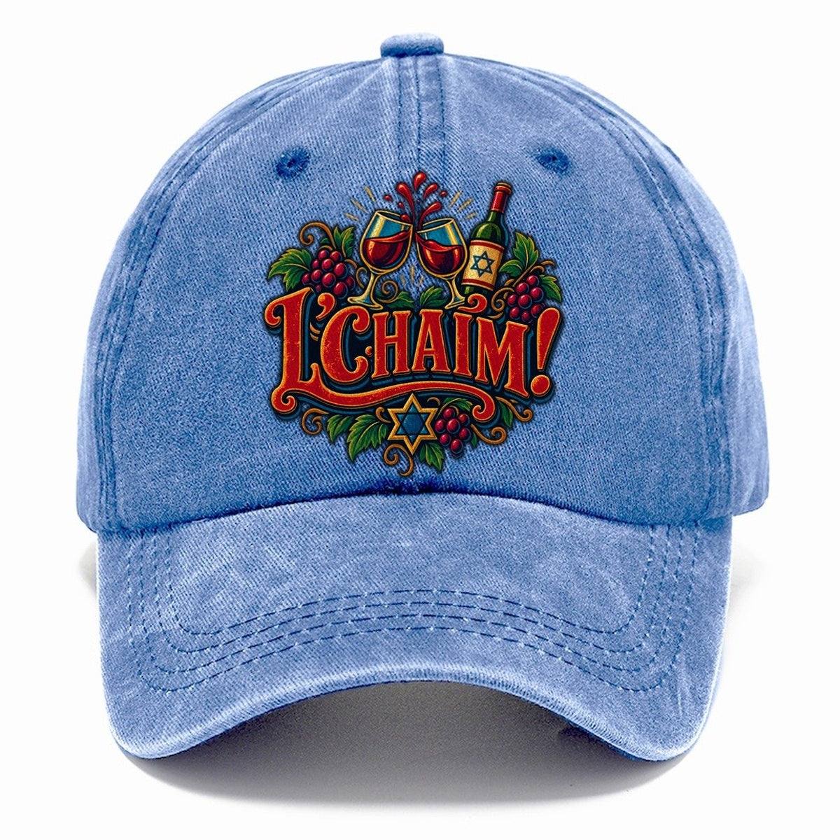 Lchaim Toast Typography Judaism Heritage Classic Cap – Summer Sky