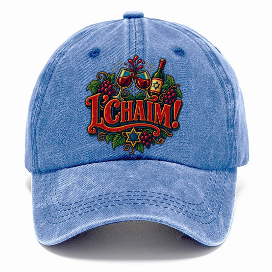 Lchaim Toast Typography Judaism Heritage Classic Cap – Summer Sky