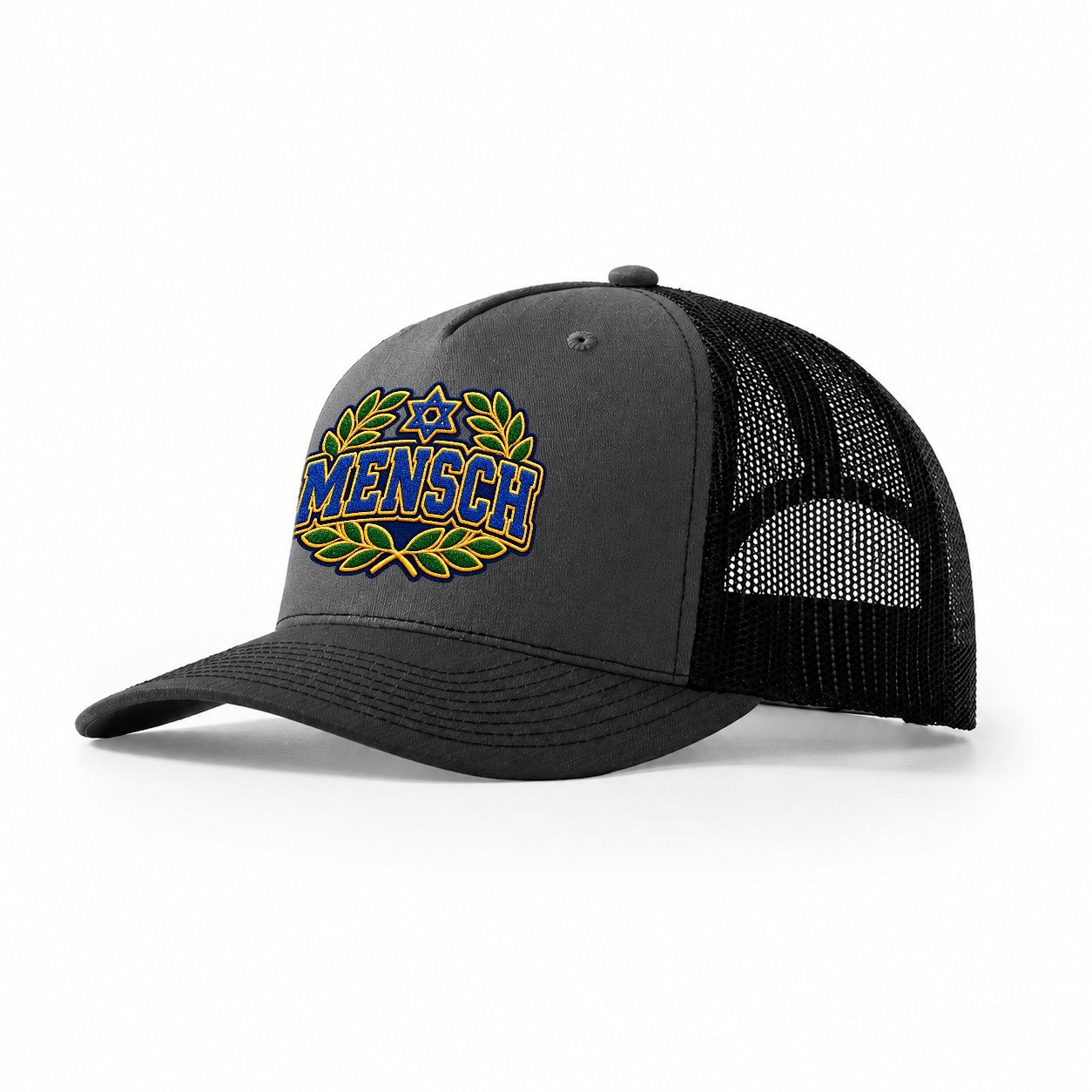 Mensch Badge Judaism Heritage Trucker Hat – Dark Grey Black
