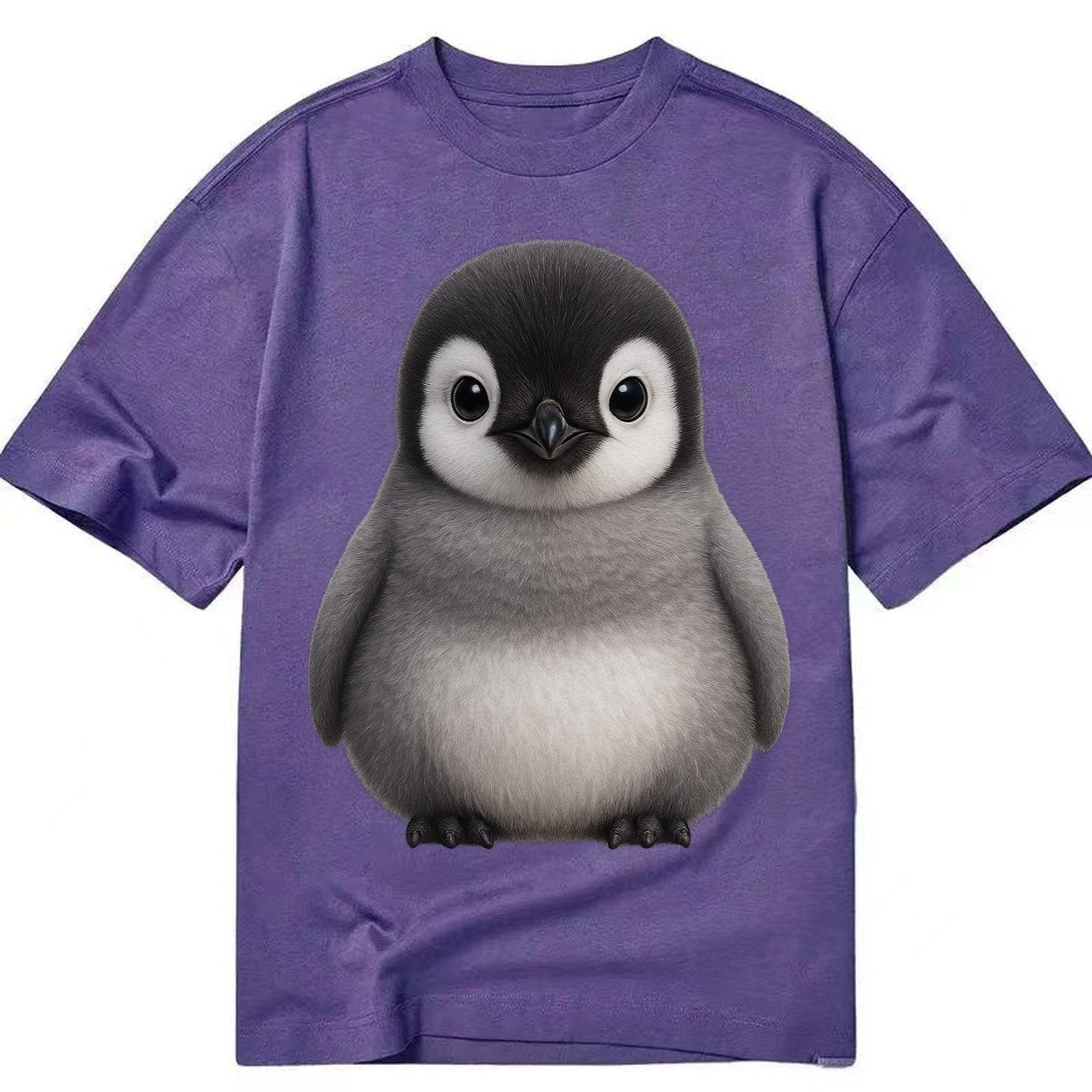Baby Adelie Penguin Black And White Round Body Curious Eyes Classic T-shirt – Purple