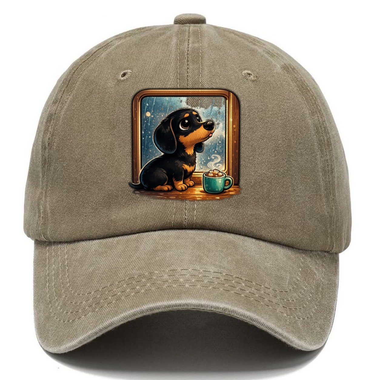 Dachshund Watching Rain Classic Cap – Warm Sand