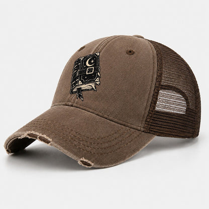 Clasped Spellbook Witch Magic Washed Trucker Hat – Coffee