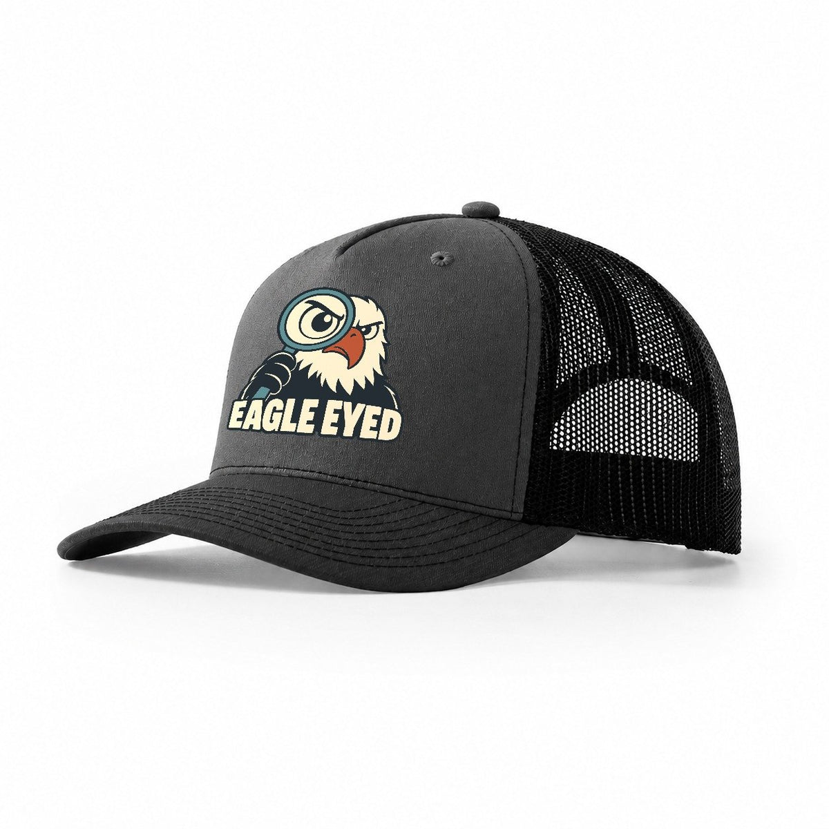 Eagle Eyed Familiar Punchlines Trucker Hat – Dark Grey Black