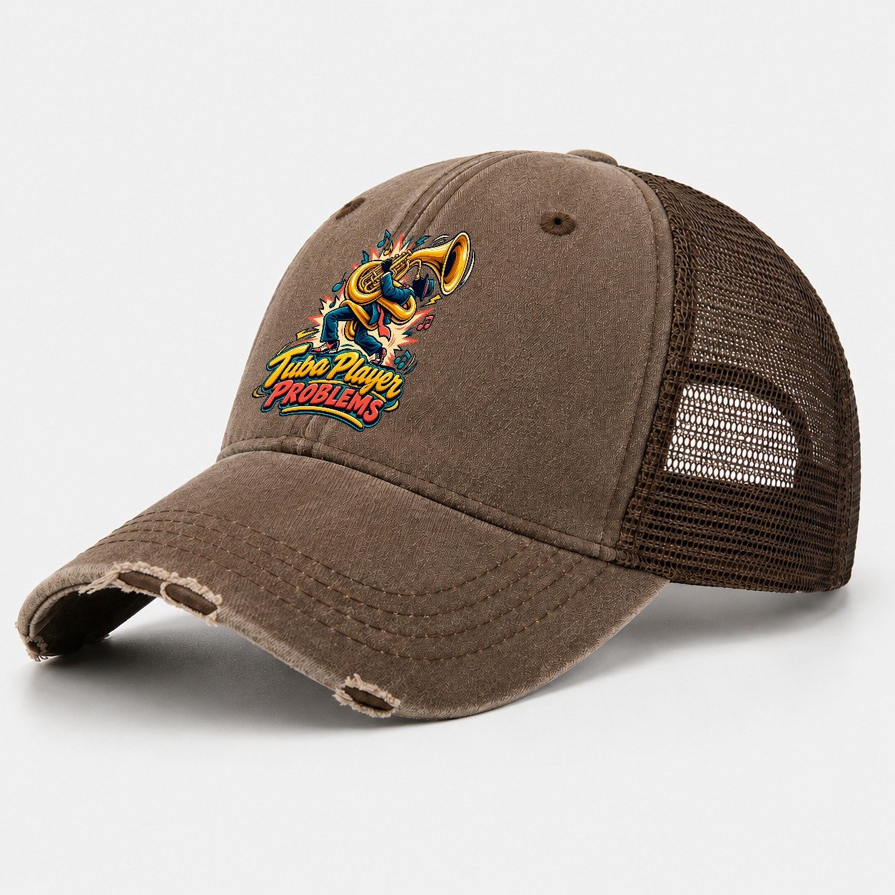 Tuba Player Problems Music Instruments Washed Trucker Hat – Coffee