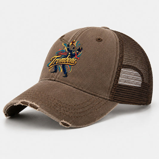 Timeless Trombone Music Instruments Washed Trucker Hat – Coffee