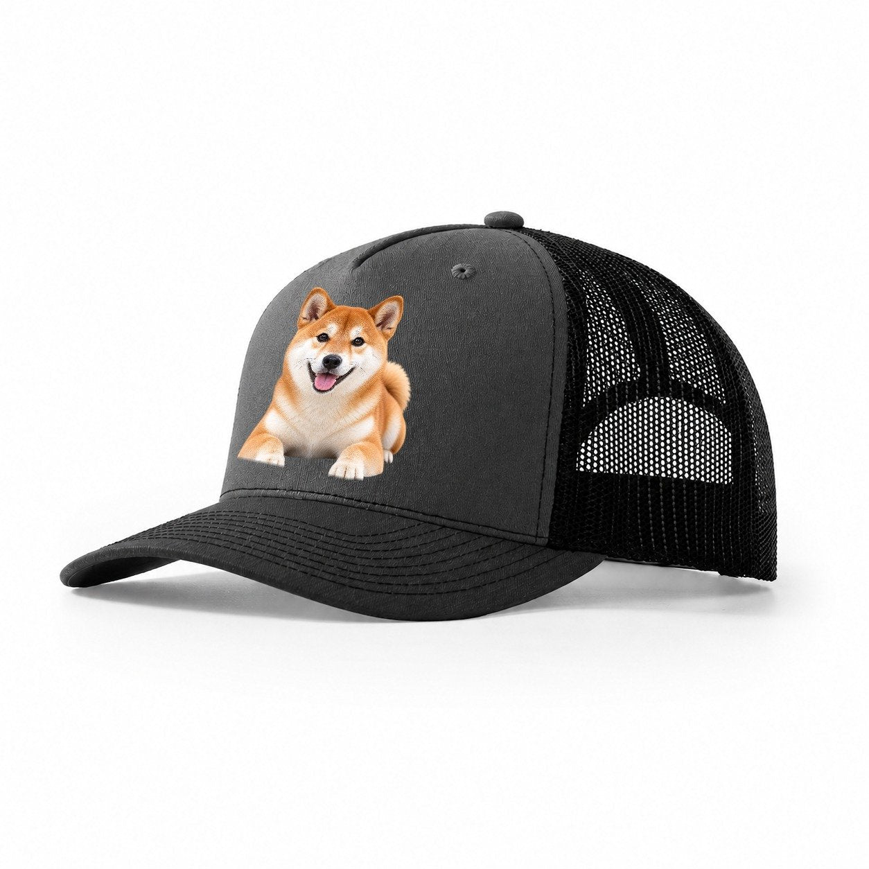 Shiba Inu Lying Down Top Breeds Trucker Hat – Dark Grey Black