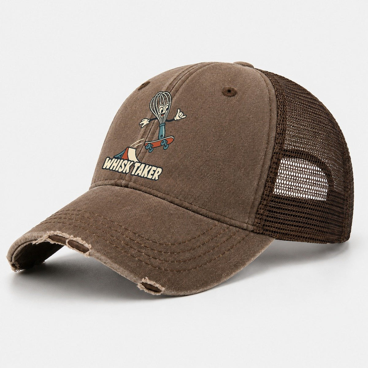 Whisk Taker Familiar Punchlines Washed Trucker Hat – Coffee