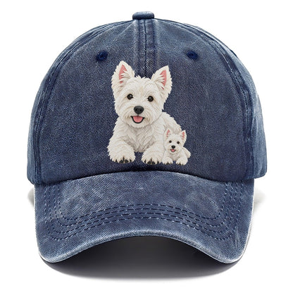 Cut-Paper Westie Lying Down Classic Cap – Twilight Navy