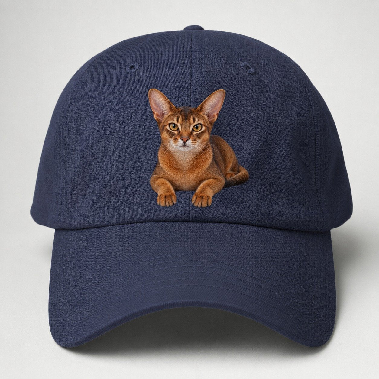Abyssinian Reclining Paws Forward Realistic Cat Portrait Baseball Cap – Twilight Navy