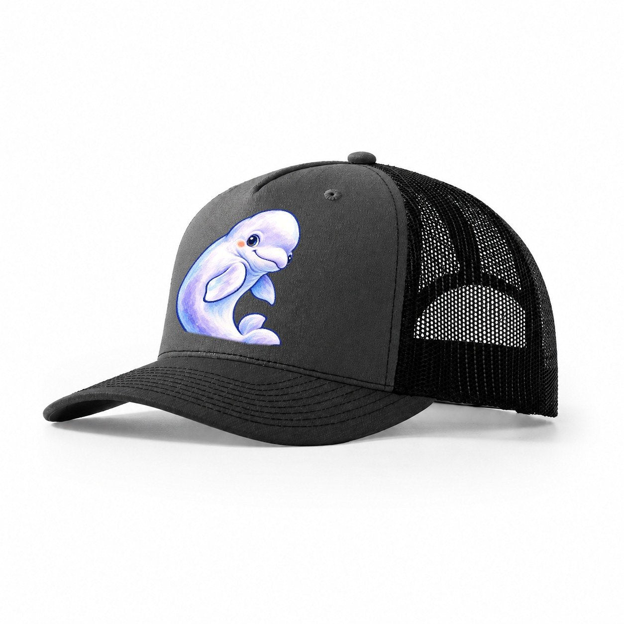 Beluga Whale Gentle Turn Sea Sprite Trucker Hat – Dark Grey Black