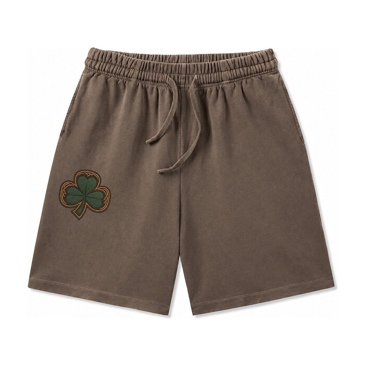 Shamrock Three Leaf Clover With Celtic Border Design Washed Shorts – Coffee