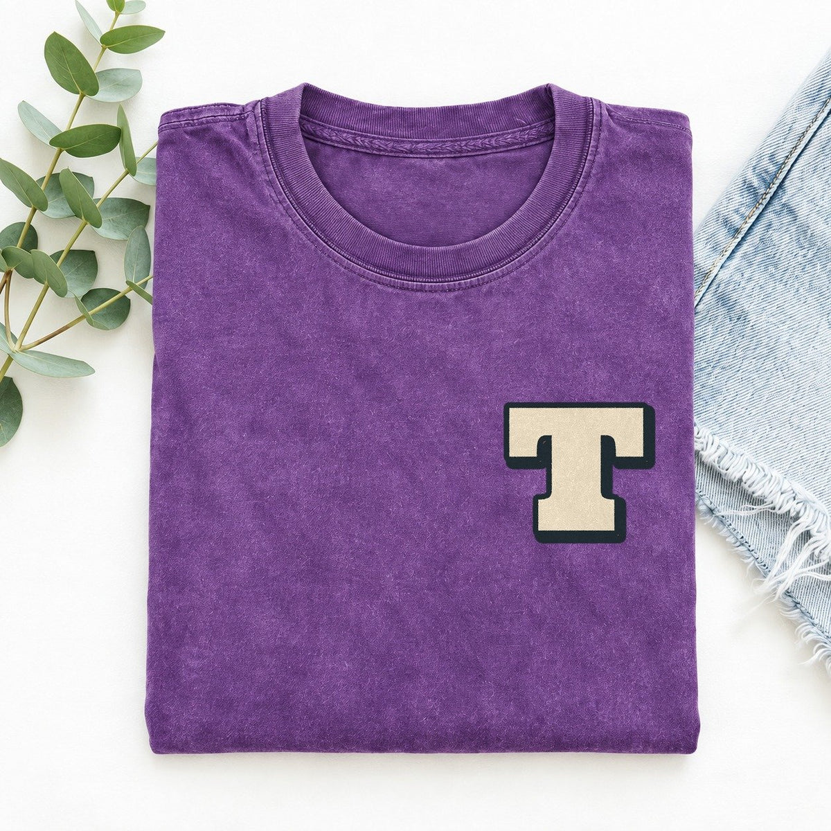 Initial T Left Chest Vintage T-shirt – Purple