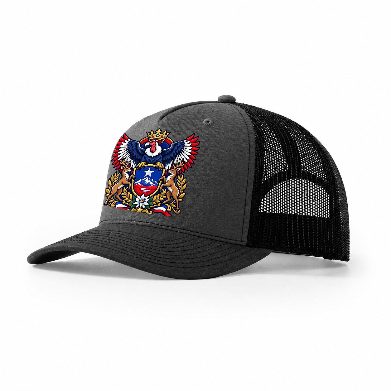 Chile Heraldic Crest Country Logos Trucker Hat – Dark Grey Black