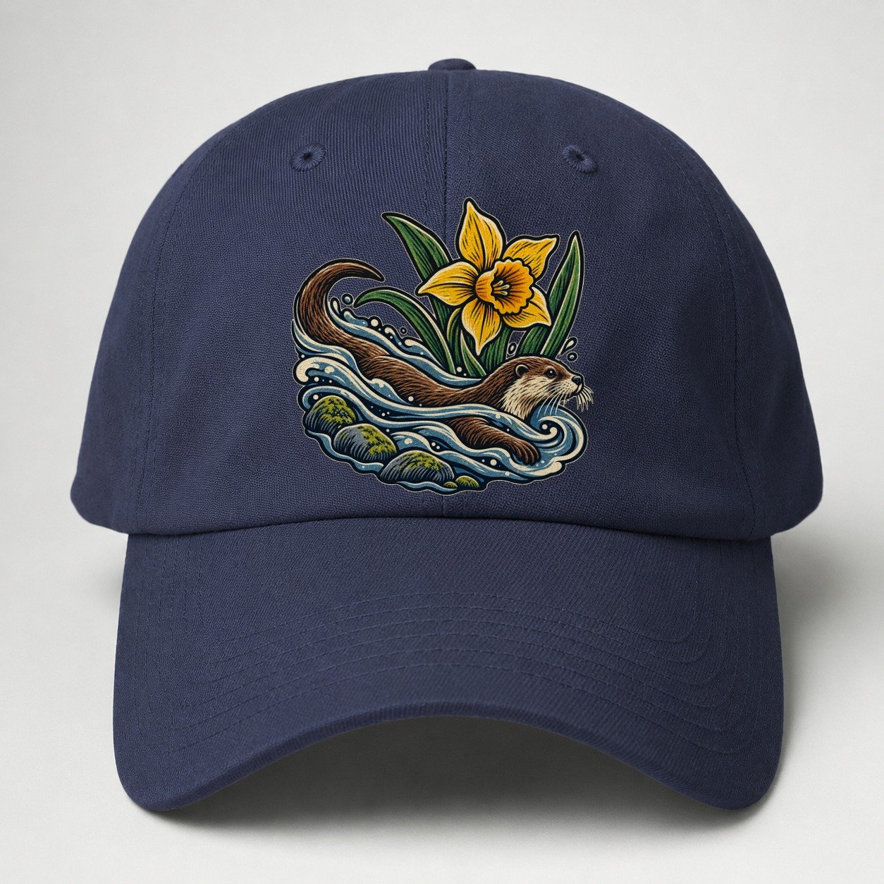 Welsh Otter And Daffodil Stream Uk Culture Heritage Baseball Cap – Twilight Navy