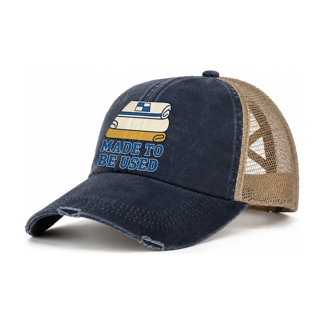 Made To Be Used Sewing And Quilting Women's Ponytail Trucker Hat – Navy Khaki