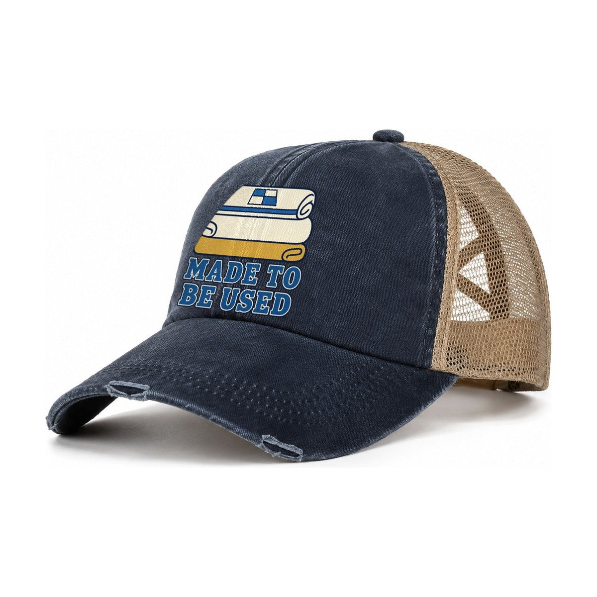 Made To Be Used Sewing And Quilting Women's Ponytail Trucker Hat – Navy Khaki