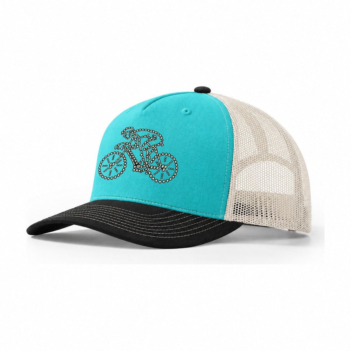 Cyclist Sprint Arc Trucker Hat – Aqua Black White