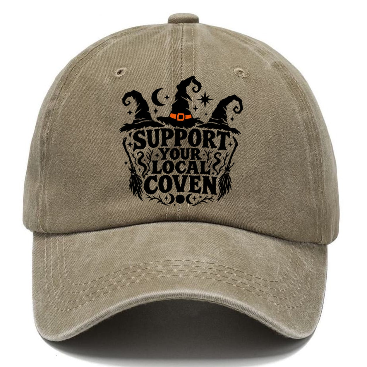 Support Your Local Coven Slogan Witch Magic Classic Cap – Warm Sand