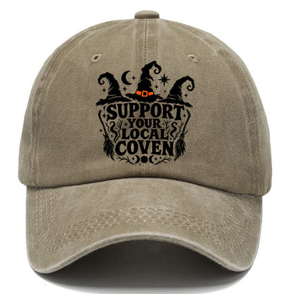 Support Your Local Coven Slogan Witch Magic Classic Cap – Warm Sand