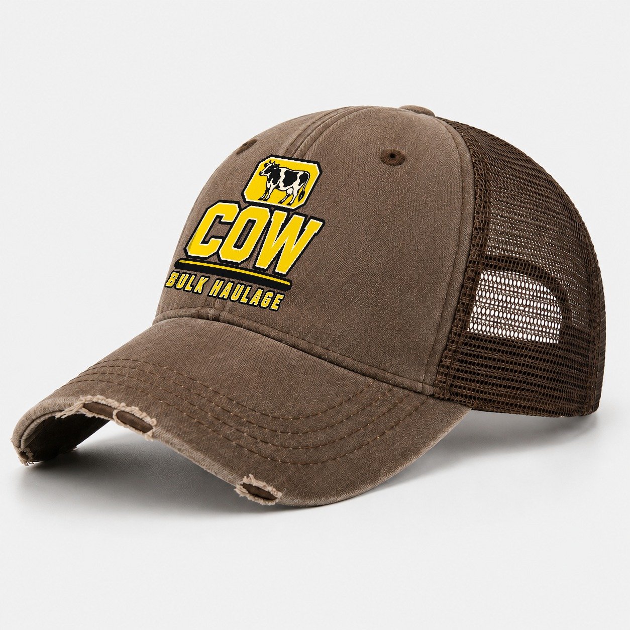 Cow Bulk Haulage Heavy Duty Washed Trucker Hat – Coffee