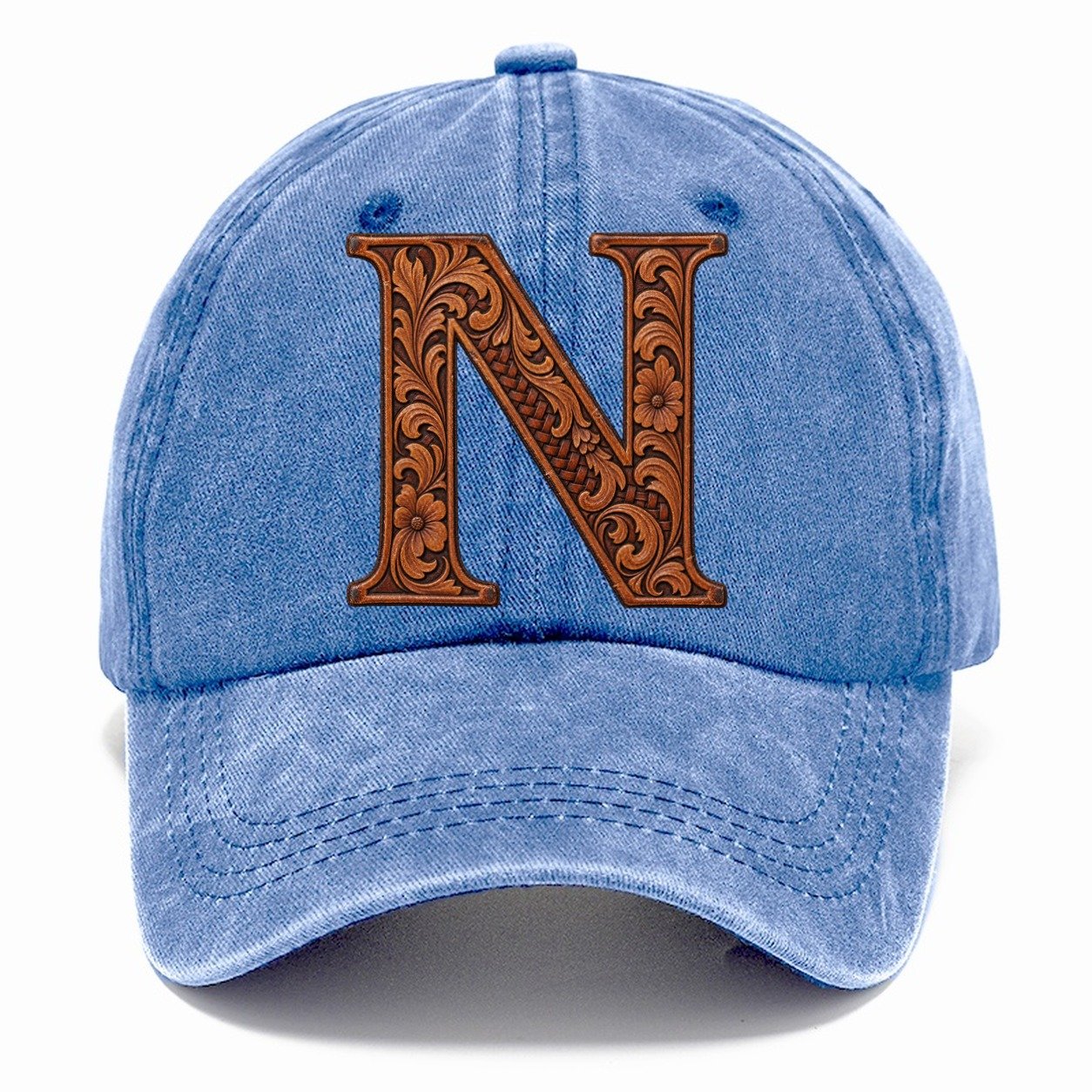 Tooled Leather N Monogram Classic Cap – Summer Sky