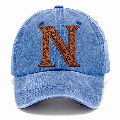 Tooled Leather N Monogram Classic Cap – Summer Sky