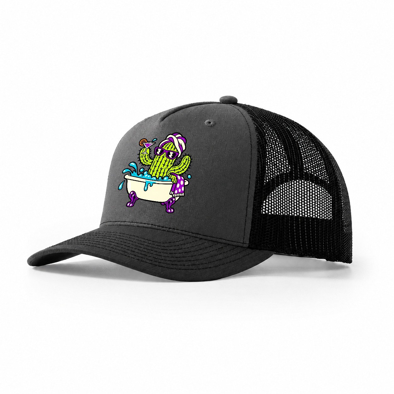 Cactus In A Bathtub Crazy Styles Trucker Hat – Dark Grey Black