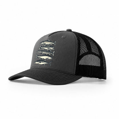 Fish School Stack Fishing Elegant Trucker Hat – Dark Grey Black