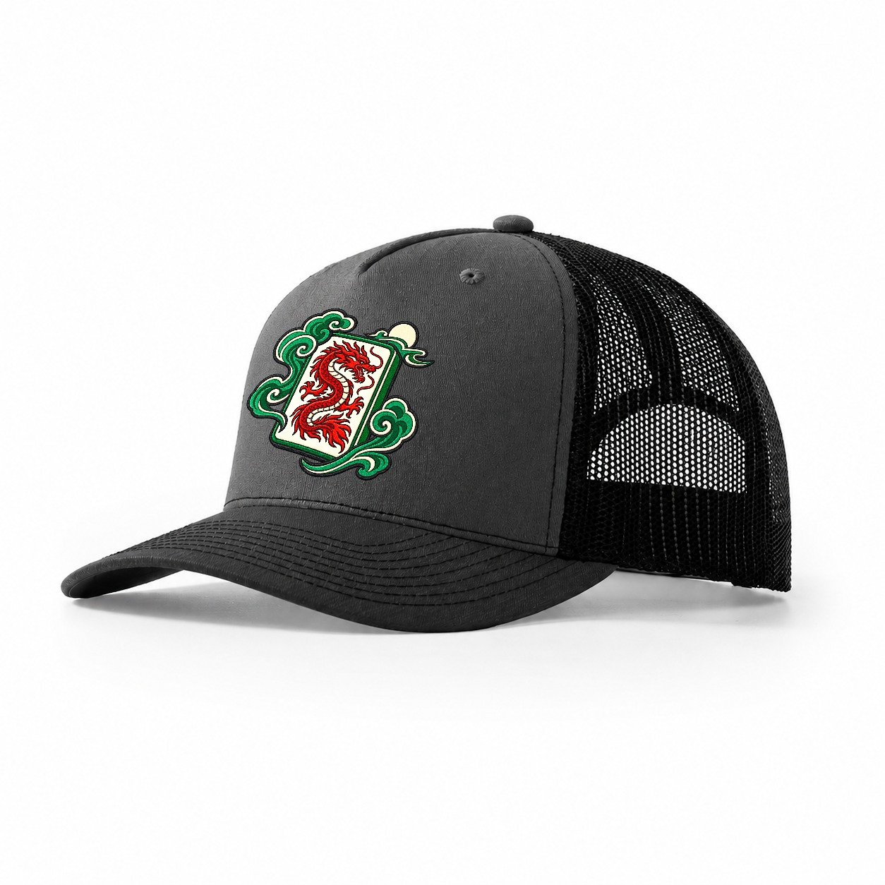 Red Dragon Mahjong Game Night Trucker Hat – Dark Grey Black