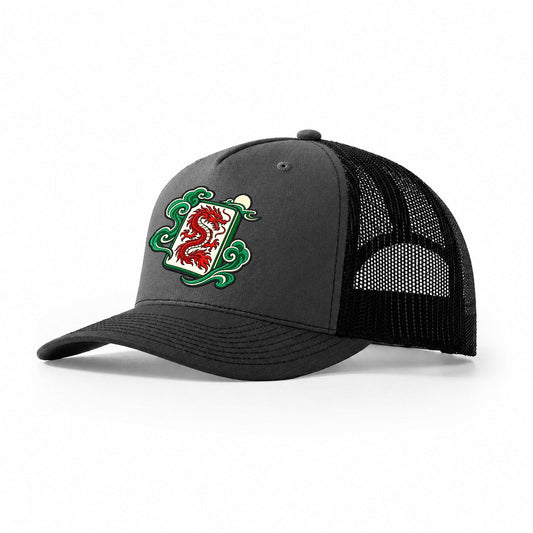 Red Dragon Mahjong Game Night Trucker Hat – Dark Grey Black