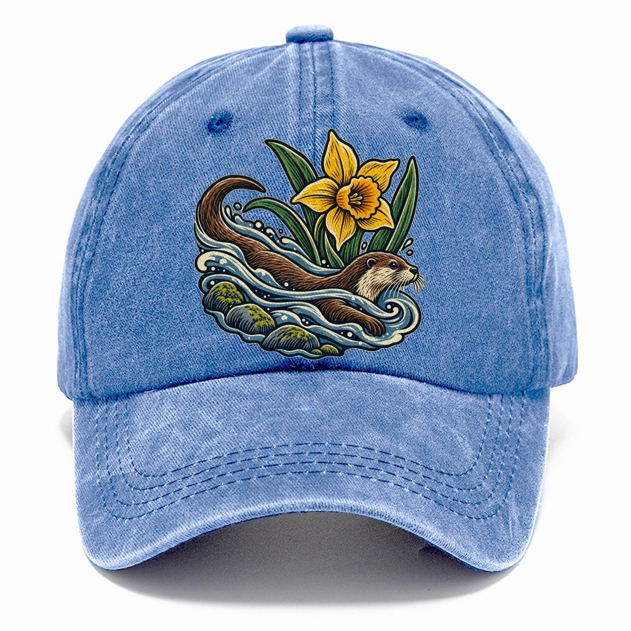 Welsh Otter And Daffodil Stream Uk Culture Heritage Classic Cap – Summer Sky