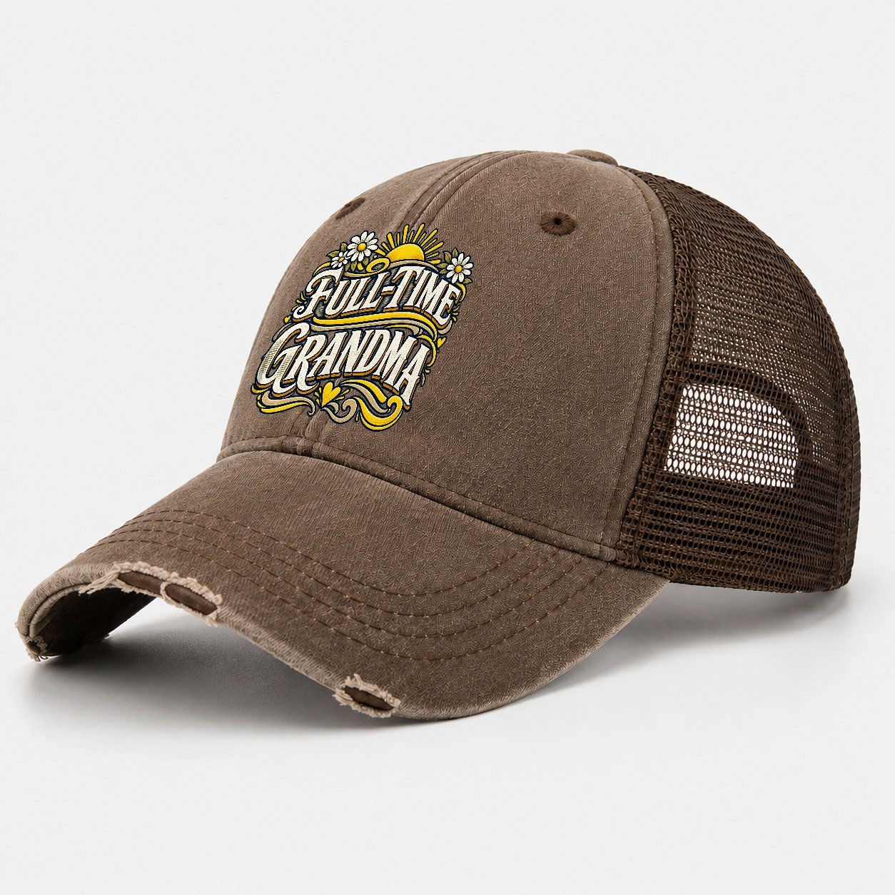 Full Time Grandma Retired Living Washed Trucker Hat – Coffee
